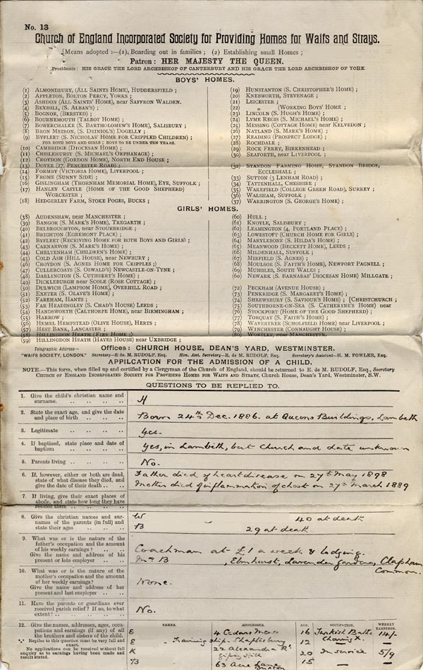 Large size image of Case 6537 1. Application to Waifs and Strays' Society  21 June 1898
 page 1