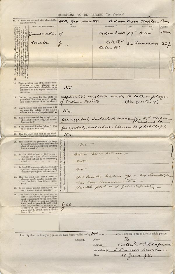 Large size image of Case 6537 1. Application to Waifs and Strays' Society  21 June 1898
 page 2