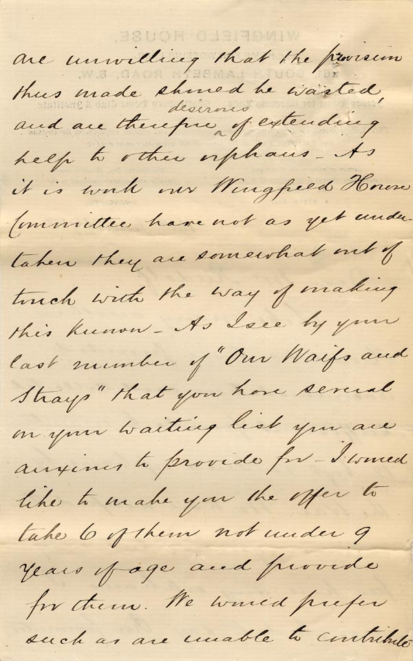 Large size image of Case 6537 5. Letter from Mr C.A. Stein, the Director of Wingfield House offering places to orphan boys  16 June 1900
 page 2