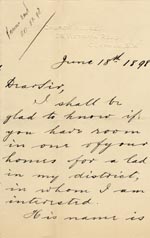 Image of Case 6537 2. Letter from Revd D. of St Saviour's, Clapham concerning H's circumstances  18 June 1898
 page 1