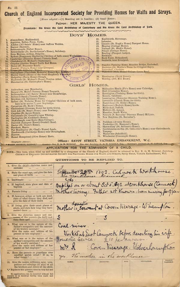 Large size image of Case 8473 1. Application to Waifs and Strays' Society 5 August 1901
 page 1