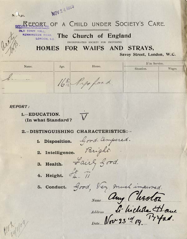 Large size image of Case 8587 10. Report about E. on a standard form  23 November 1909
 page 1