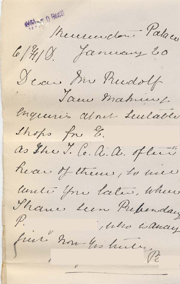 Large size image of Case 8587 20. Letter from Miss B. about suitable places for E. to work  20 January 1910
 page 1