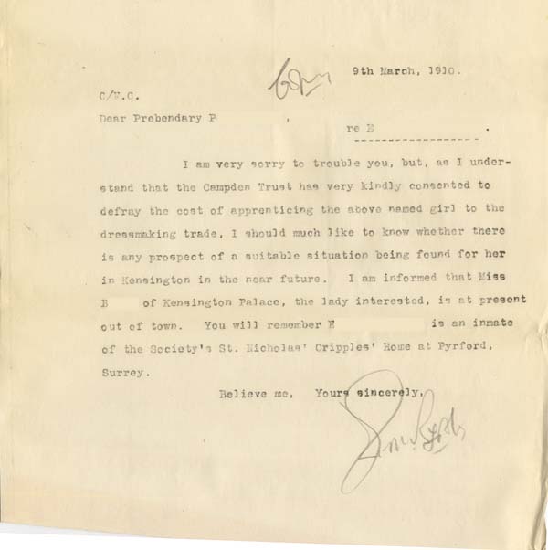 Large size image of Case 8587 25. Copy letter to Prebendary P. about E.  9 March 1910
 page 1