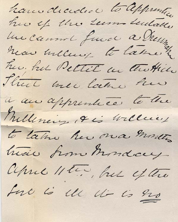 Large size image of Case 8587 29. Letter from Miss B. to St Nicholas' Home discussing E's health and possible dates for her to start work  30 March 1910
 page 2