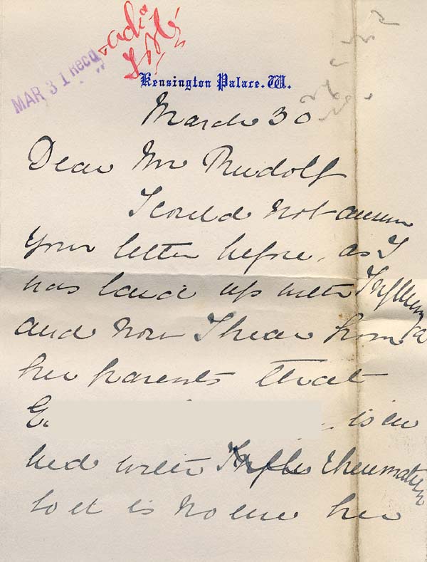 Large size image of Case 8587 30. Letter from Miss B. to Revd Edward Rudolf discussing E's case  30 March 1910
 page 1