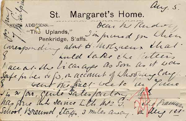 Large size image of Case 8625 12. Note of E. starting in a new situation  5 August 1908
 page 2