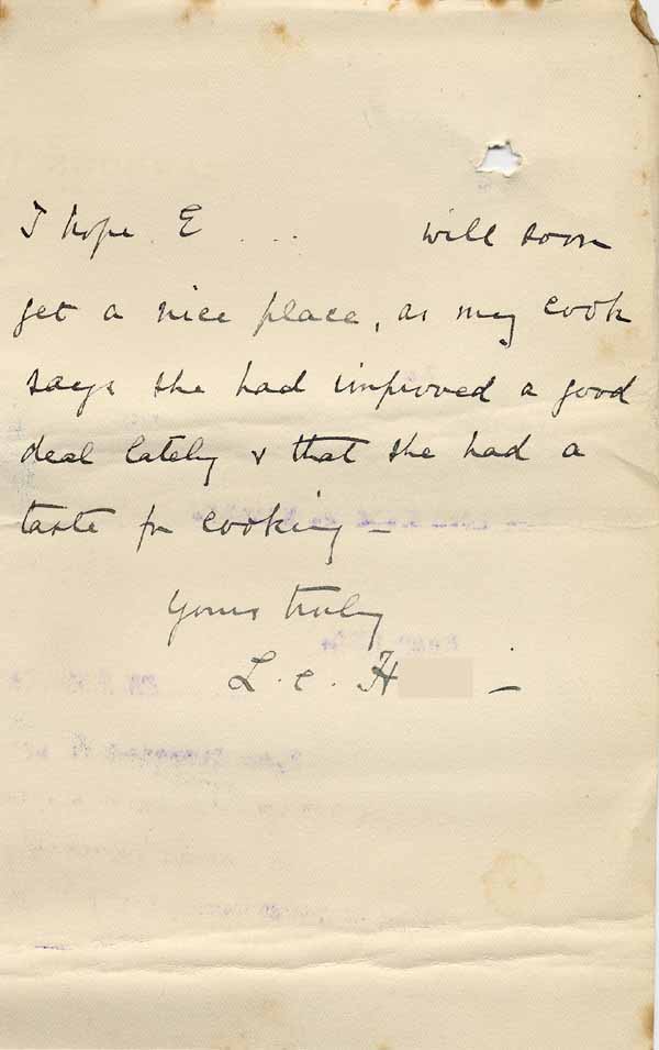 Large size image of Case 8625 24. Letter from E's former employer asking if she had arrived safely in London  18 June 1909
 page 3