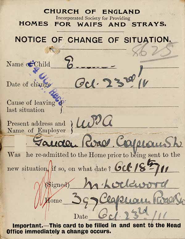 Large size image of Case 8625 29. Notice of change of situation  23 October 1911
 page 2