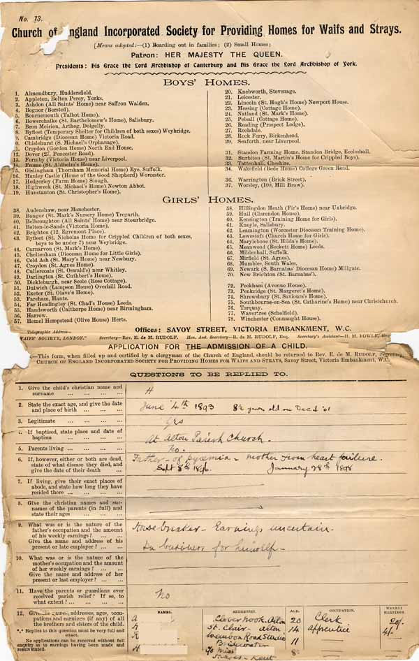 Large size image of Case 8645 1. Application to Waifs and Strays' Society  24 November 1901   
 page 1