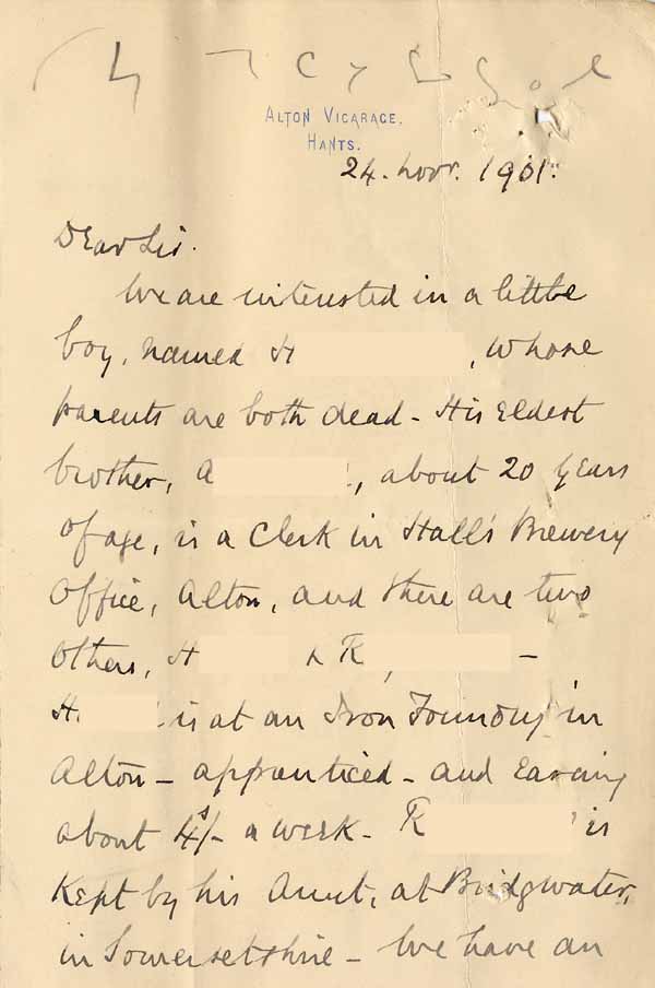 Large size image of Case 8645 2. Letter from Revd W.  24 November 1901
 page 1