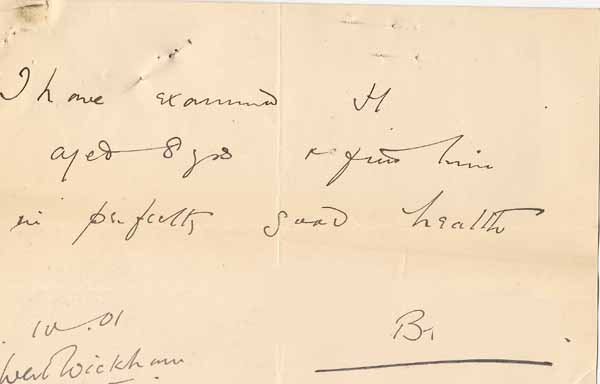 Large size image of Case 8645 4. Medical certificate  9 December 1901
 page 1