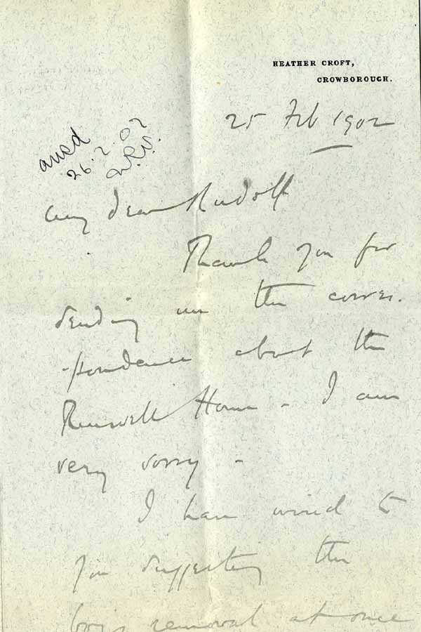 Large size image of Case 8645 8. Letter from Mr F. Jackson regarding H's complaints  25 February 1902
 page 1