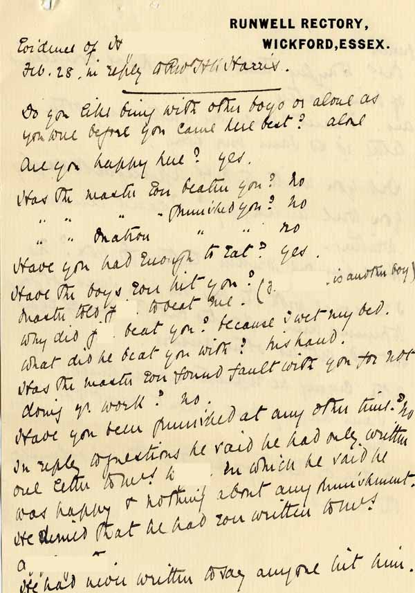 Large size image of Case 8645 10. Copy of answers provided by H. to questions about his treatment at the Runwell Home  28 February 1902
 page 1