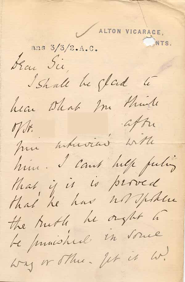Large size image of Case 8645 14. Letter from Mrs W. asking about H.  1 March 1902
 page 1