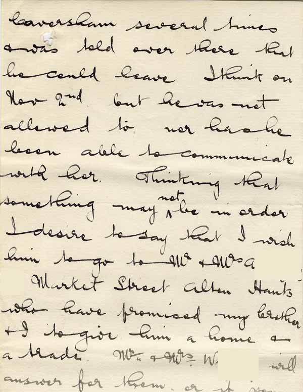 Large size image of Case 8645 20. Letter from H's brother to Revd Edward Rudolf requesting H. be discharged to learn cabinet making in Alton  29 November 1907
 page 2