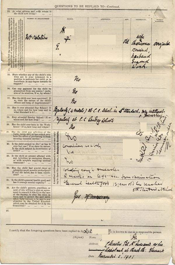Large size image of Case 8649 1. Application to Waifs and Strays' Society 2 November 1901
 page 2