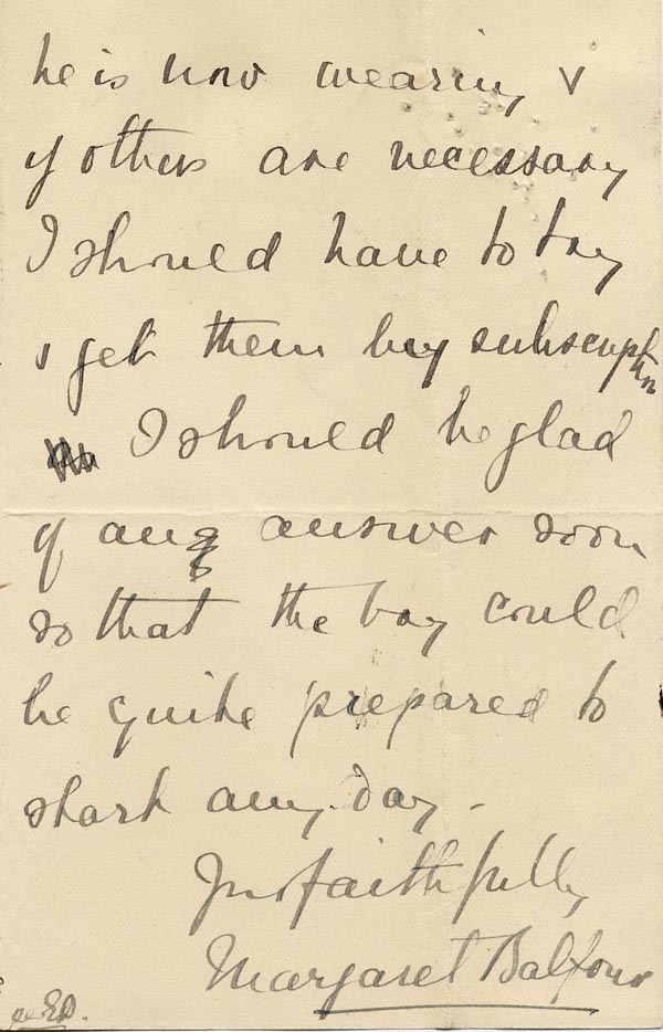 Image of Case 8649 2. Letter from Margaret Balfour expressing pleasure that the Society had accepted W's case  18 November 1901
 page 3