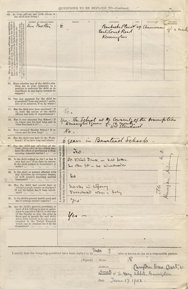 Large size image of Case 9126 1. Application to the Waifs and Strays' Society  17 June 1902
 page 2