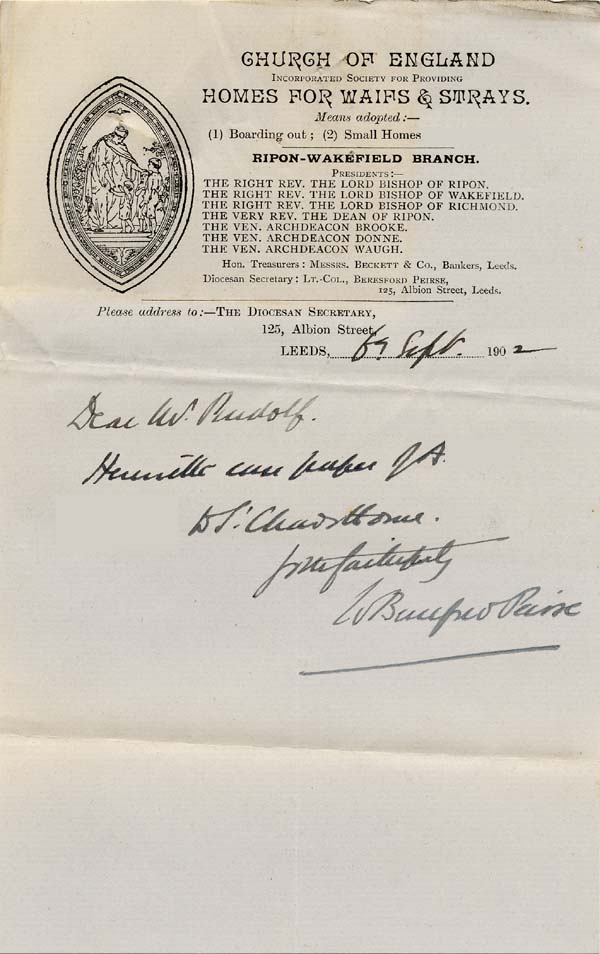 Large size image of Case 9131 2. Letter from the Ripon-Wakefield Branch of the Society enclosing A's case paper  6 September 1902
 page 1
