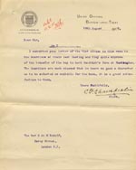Image of Case 9146 10. Letter from the Burton-upon-Trent Union  14 August 1905
 page 1