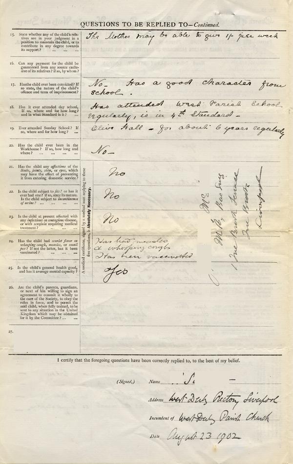 Large size image of Case 9156 1. Application to the Waifs and Strays' Society  23 August 1902
 page 2