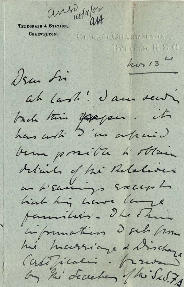 Large size image of Case 9308 4. Letter from Mrs O'B. enclosing the completed application form  13 November 1902
 page 1
