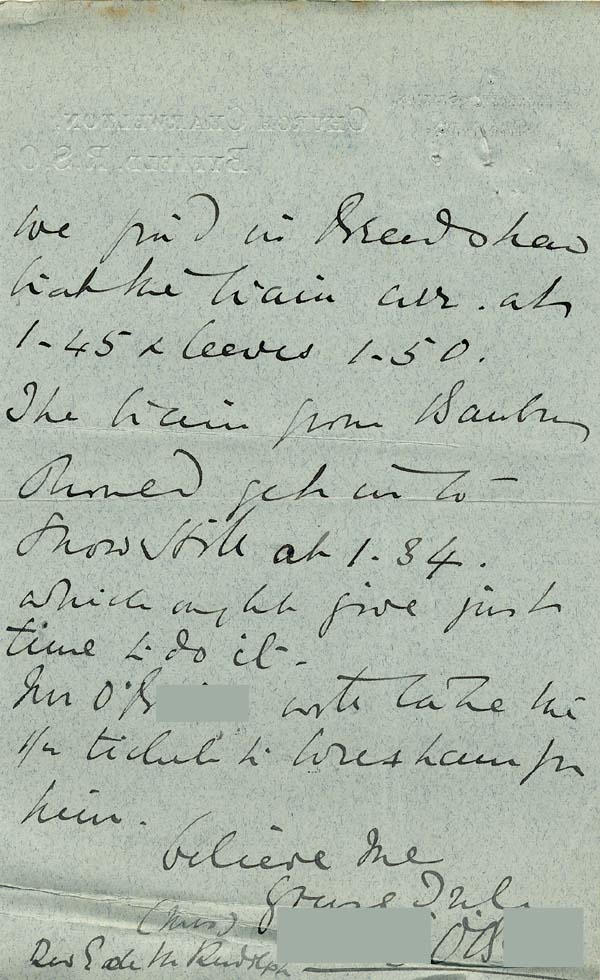 Large size image of Case 9308 7. Letter from Mrs O'B. about travel arrangements  3 December 1902
 page 2