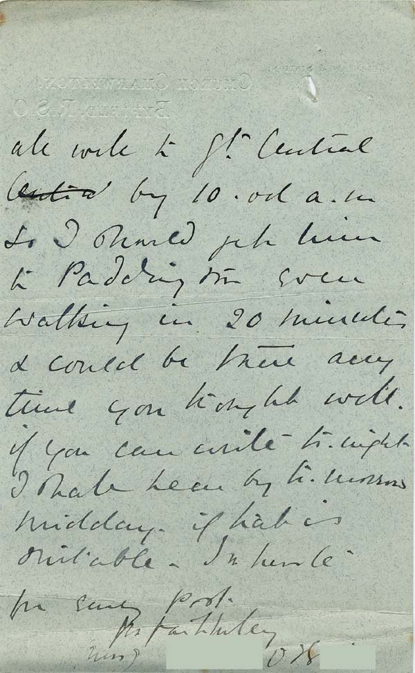 Large size image of Case 9308 9. Letter from Mrs O'B. about travel arrangements  9 December 1902
 page 2