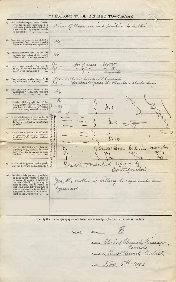 Large size image of Case 9309 1. Application to the Waifs and Strays' Society  5 November 1902
 page 2