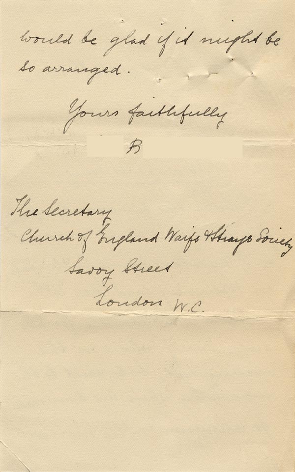 Large size image of Case 9309 6. Letter from Revd B. confirming that M. had been sent to St Oswald's and asking if her younger sister could go to the same Home in due course  12 December 1902
 page 2