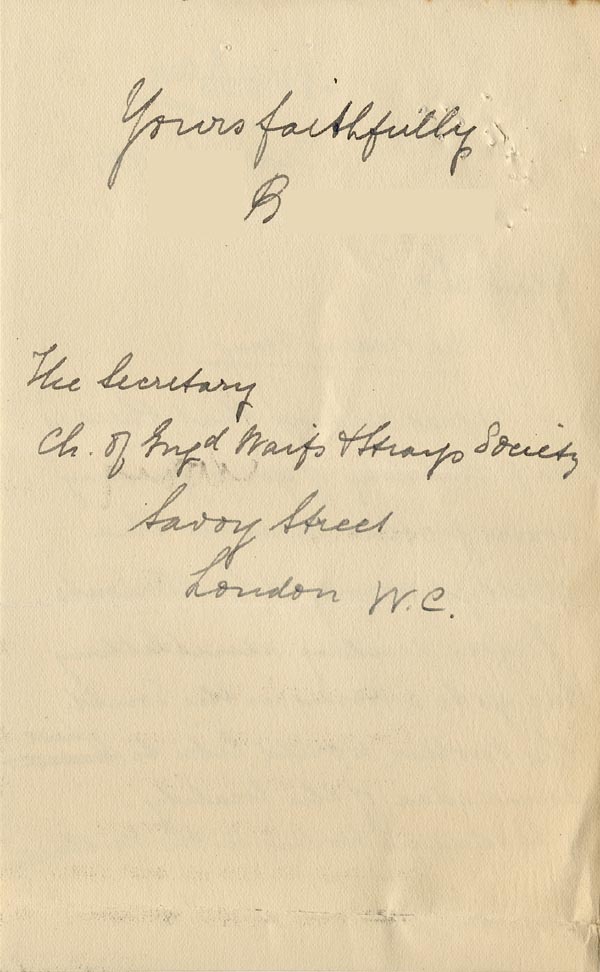 Large size image of Case 9309 12. Letter from Revd B. asking if there were Homes in the Midlands which might accept M.  7 March 1903
 page 2