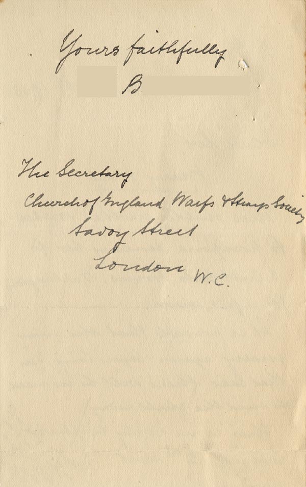 Large size image of Case 9309 16. Letter from Revd B. postponing M's admission to St Cuthbert's Home as her mother might marry again and thus be able to keep the child with her  20 March 1903
 page 2