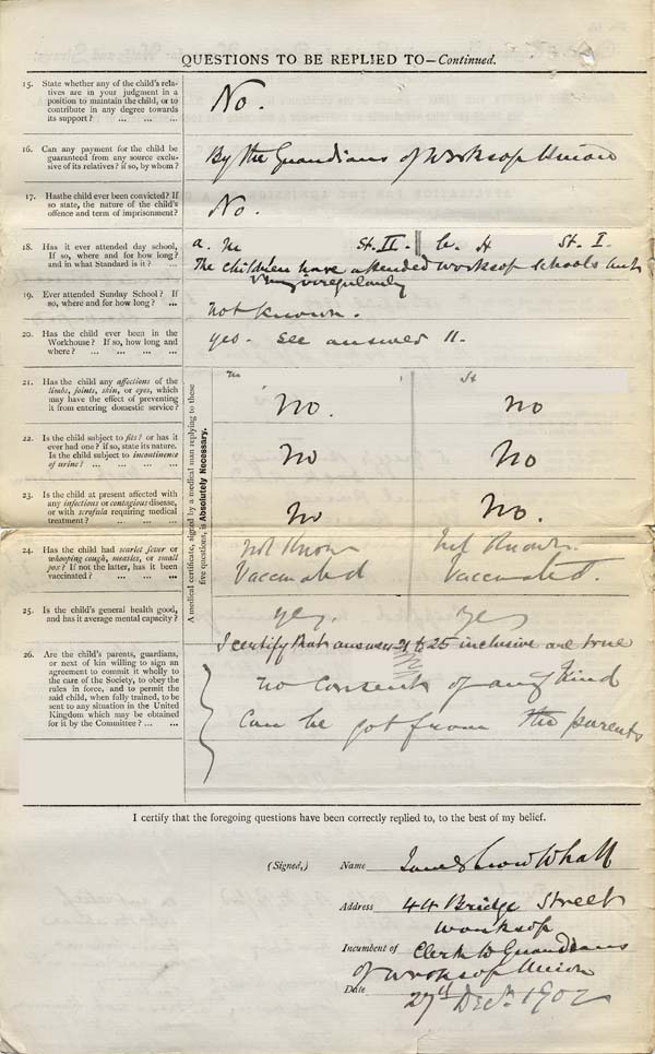 Large size image of Case 9315 1. Application to Waifs and Strays' Society  27 December 1902 [It seems likely that this date should be 27 November 1902]
 page 2