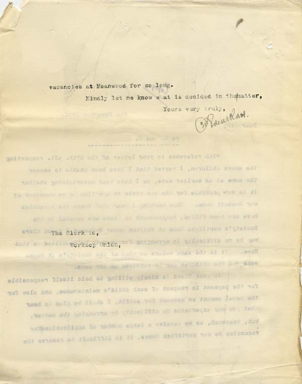 Large size image of Case 9315 8. Copy letter from Revd Edward Rudolf to the Worksop Union suggesting St Michael's Home  8 December 1902
 page 2