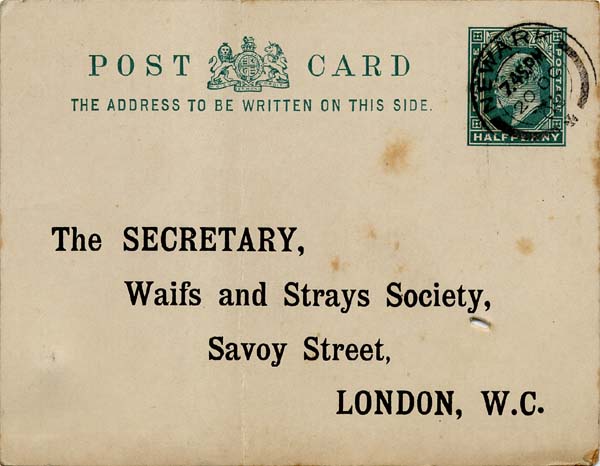 Large size image of Case 9315 35. Card noting that M. had been returned to her relatives  20 October 1908
 page 1
