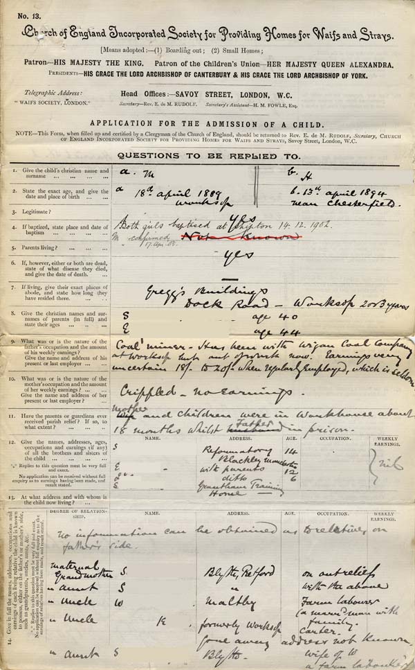 Large size image of Case 9316 1. Application to Waifs and Strays' Society  27 December 1902 [It seems likely that this date should be 27 November 1902]
 page 1