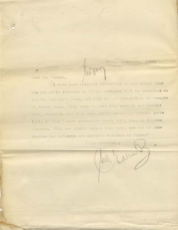 Large size image of Case 9316 11. Copy letter from Revd Edward Rudolf  10 December 1902
 page 1