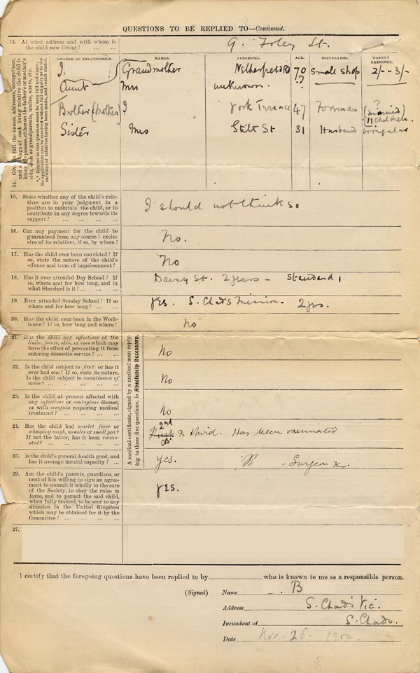 Large size image of Case 9339 1. Application to the Waifs and Strays' Society  26 November 1902
 page 2