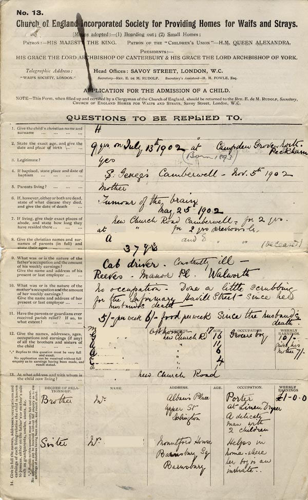 Large size image of Case 9402 1. Application to the Waifs and Strays' Society  14 January 1903
 page 1