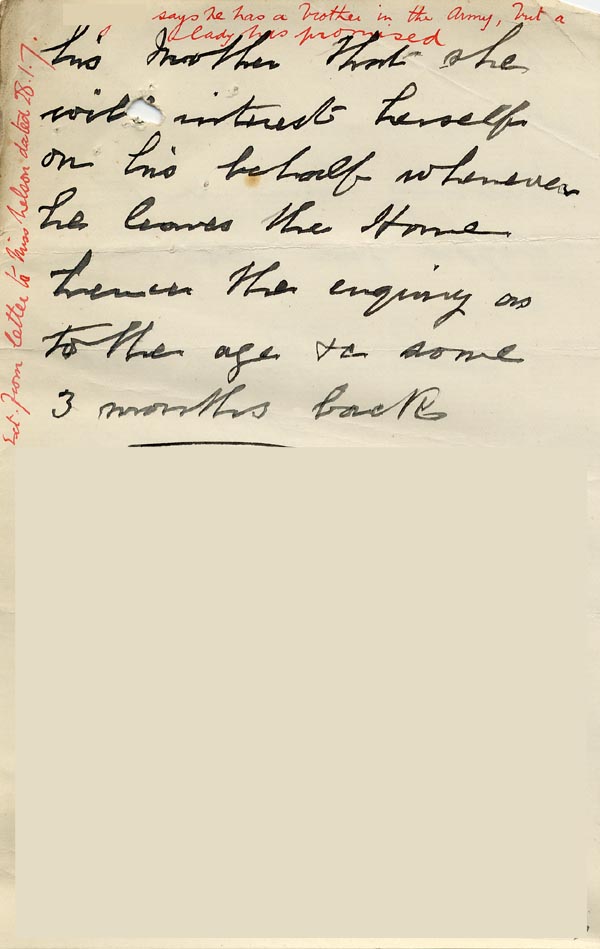 Large size image of Case 9402 3. Extract from a letter to Miss A. Nelson, of the Tunbridge Home  28 January 1907
 page 1