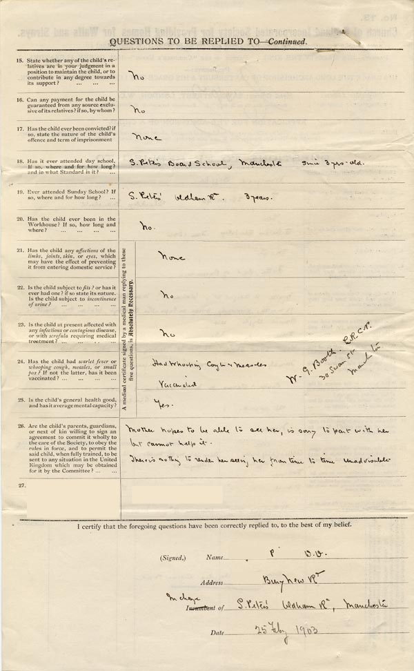 Large size image of Case 9467 1. Application to Waifs and Strays' Society  25 February 1903
 page 2