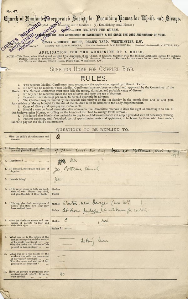 Large size image of Case 9498 1. Application to the Waifs and Strays' Society  7 February 1903
 page 1
