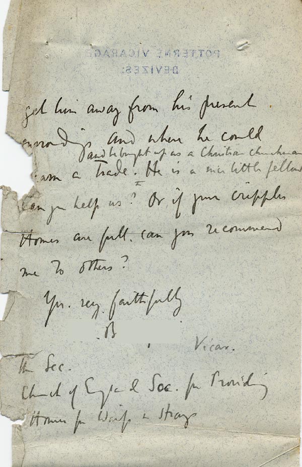 Large size image of Case 9498 4. Letter from Revd B. seeking help for A.  6 January 1903
 page 2