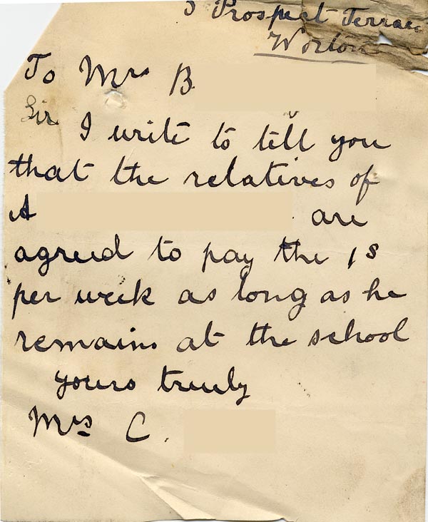 Large size image of Case 9498 6. Note to Revd B. about maintenance contributions from A's relations  nd
 page 1