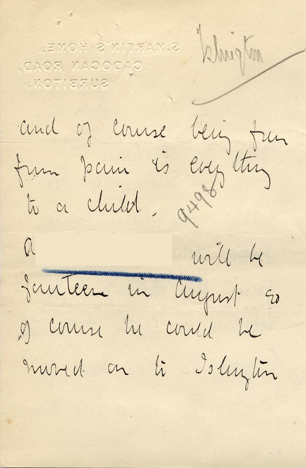 Large size image of Case 9498 12. Letter from St Martin's suggesting A. be moved to Islington  12 June [1907]
 page 2