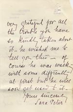 Image of Case 9498 63. Letter from Miss Peter's mother who had had a visit from A. wearing his new leg with which he (quote)seemed delighted(unquote)  16 June 1911
 page 2