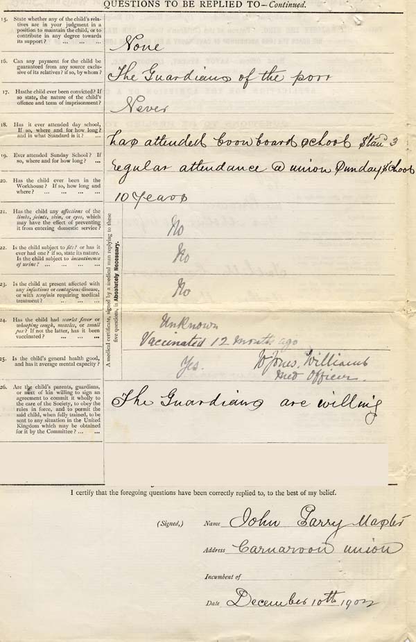Large size image of Case 9569 1. Application to Waifs and Strays' Society  10 December 1902
 page 2