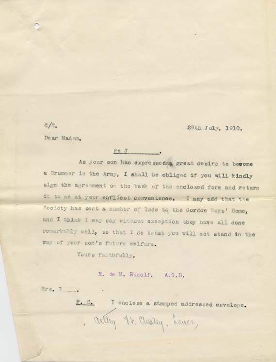 Large size image of Case 9616 9. Copy letter to J's mother  29 July 1910
 page 1