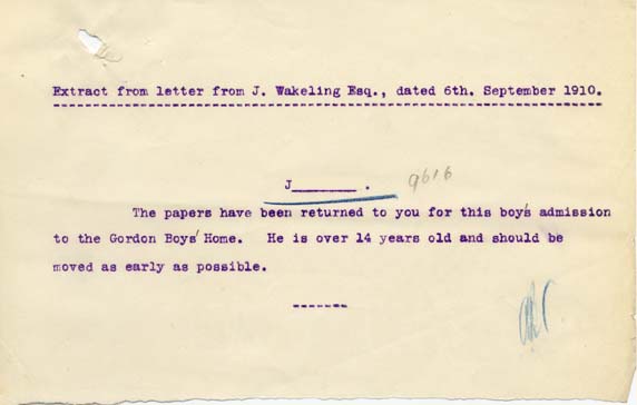 Large size image of Case 9616 11. Extracts from letters concerning J's transfer to the Gordon Boys Home  6 September and 6 December 1910
 page 2